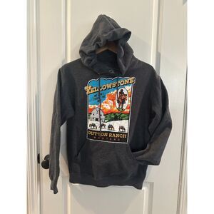 Paramount Yellowstone Dutton Ranch Vintage Post Card Men Grey Hoodie Size Small